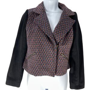 Evette K Wool Blend Blazer Jacket Women XS Blue Orange Black Sleeves Academia